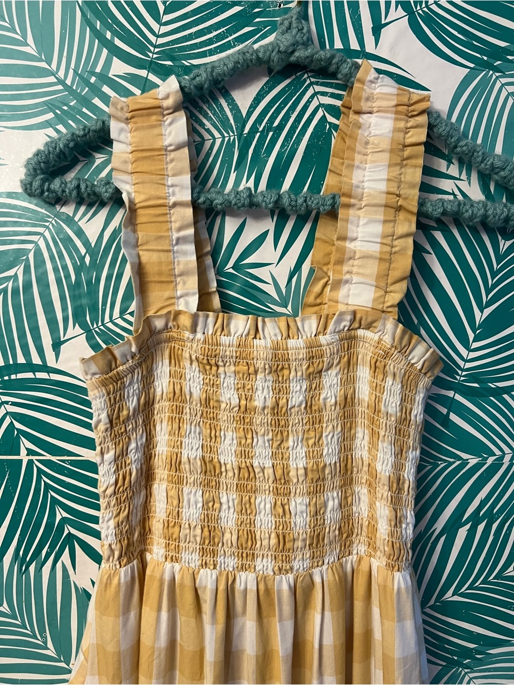 Abercrombie & Fitch Yellow and White Gingham Smocked Maxi Dress Sz S - Picture 2 of 12